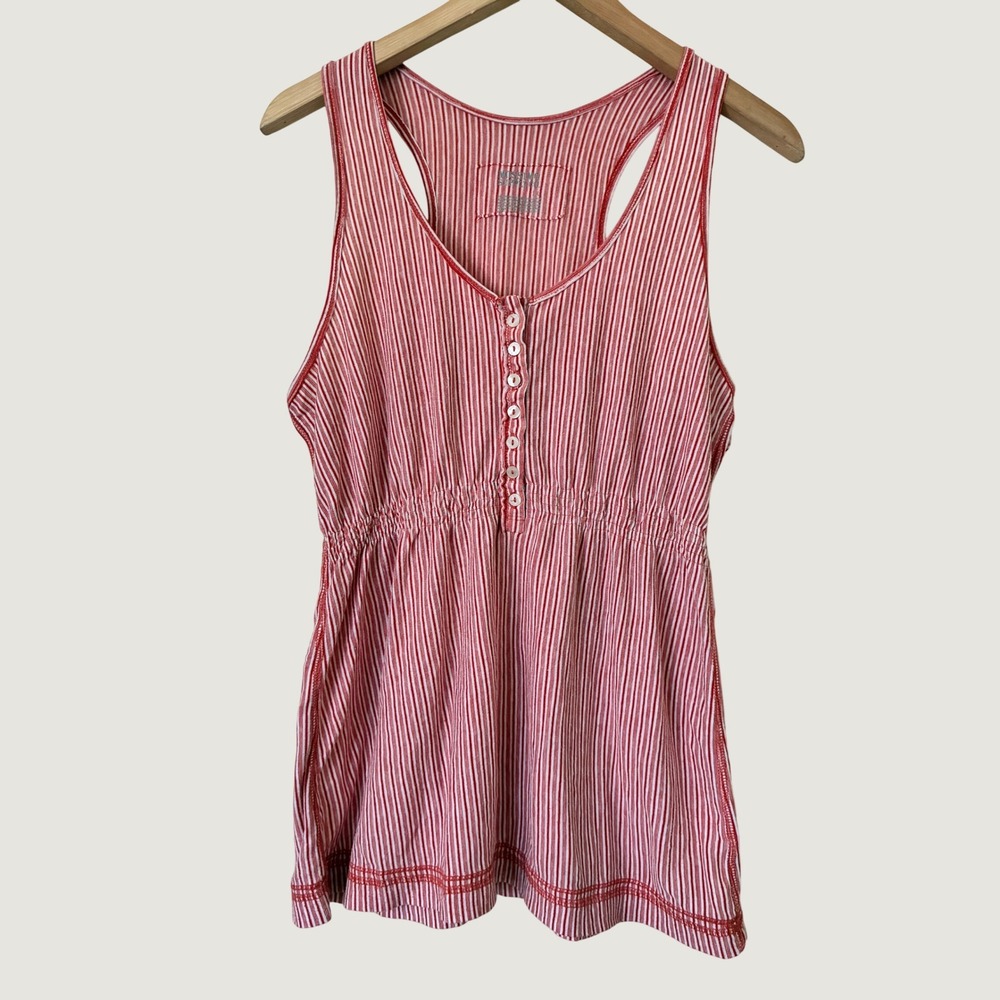 Mossimo Supply Co Red White Striped Babydoll Racerback Henley Tank Top Y2K Large